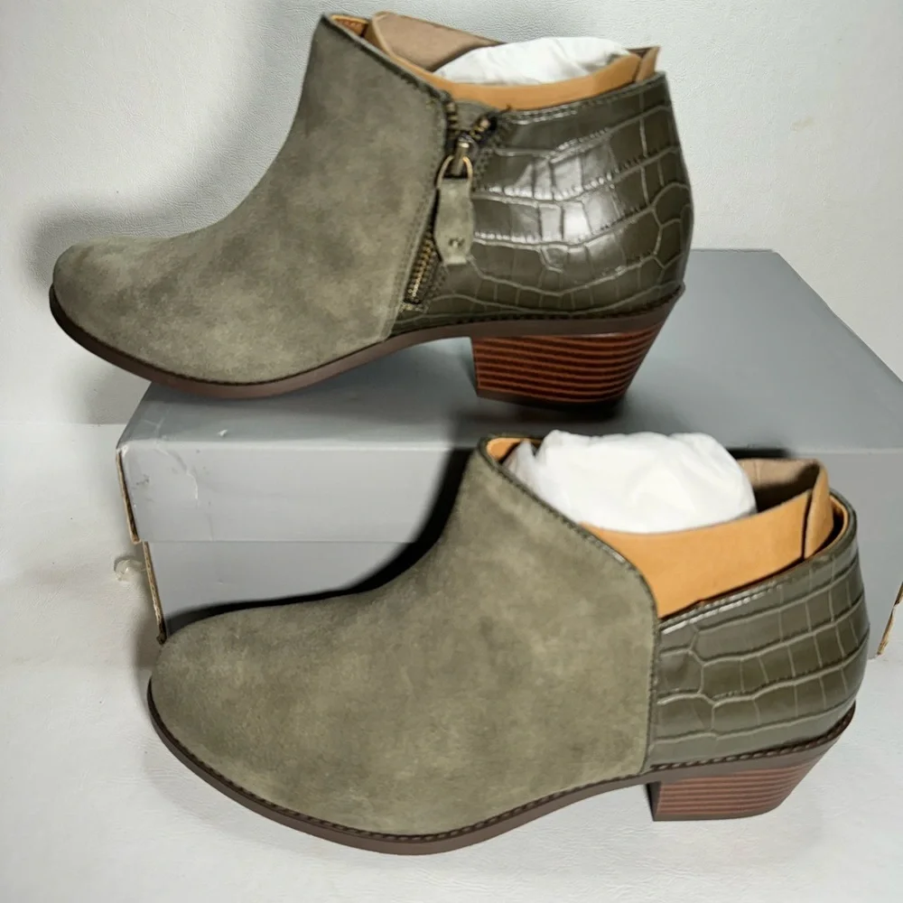 Vionic Water Repellent Suede Ankle Boots Marissa Olive casual classic style